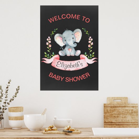 Chalkboard Waterverf Elephant Girl Baby shower Poster (Keuken)