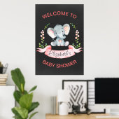 Chalkboard Waterverf Elephant Girl Baby shower Poster (Thuiskantoor)