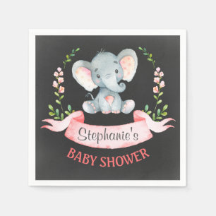 Chalkboard Waterverf Elephant Girl Baby shower Servetten