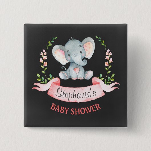 Chalkboard Waterverf Elephant Girl Baby shower Vierkante Button 5,1 Cm (Voorkant)