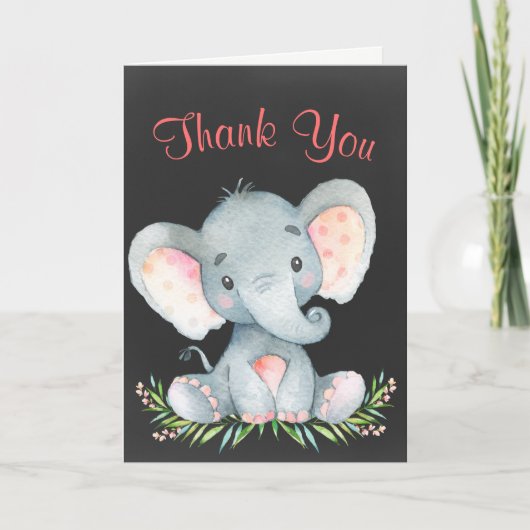 Chalkboard Waterverf Elephant Girl Hartelijk dank Bedankkaart (Voorkant)