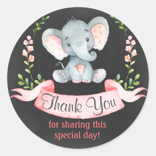 Chalkboard Waterverf Elephant Girl Hartelijk dank Ronde Sticker (Voorkant)