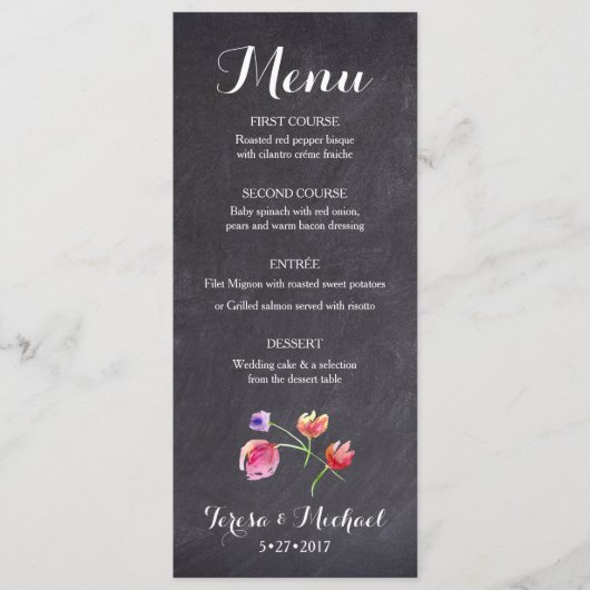 Chalkboard Waterverf Flower Menu kaart rustiek (Voorkant)
