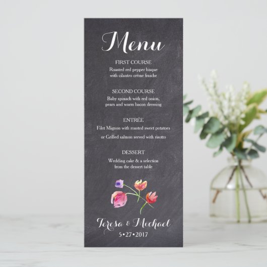 Chalkboard Waterverf Flower Menu kaart rustiek (Staand voorkant)