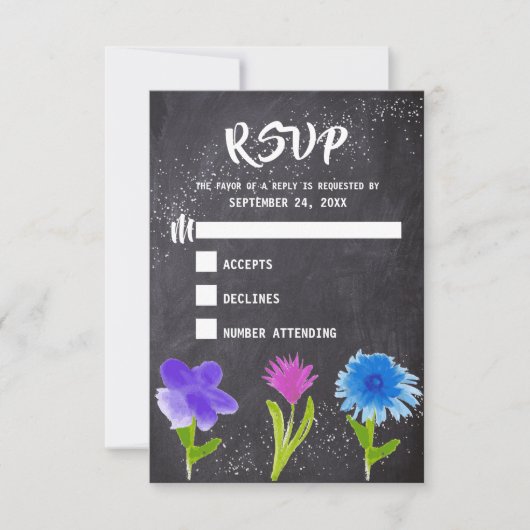 Chalkboard Waterverf Flower Wedding RSVP (Voorkant)