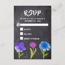 Chalkboard Waterverf Flower Wedding RSVP Kaartje