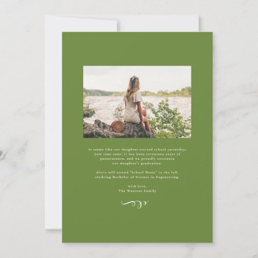 Chalkboard Waterverf Foliage Foto Afstuderen Aankondiging (Achterkant)