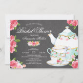 Chalkboard Waterverf Foral Tea Vrijgezellenfeest Kaart (Voorkant)