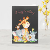 Chalkboard Waterverf Kute Oerwoud Animals Birthday Kaart (Gele Bloem)
