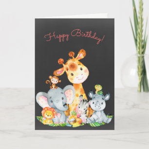 Chalkboard Waterverf Kute Oerwoud Animals Birthday Kaart