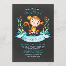 Chalkboard Waterverf Monkey Boy Baby shower