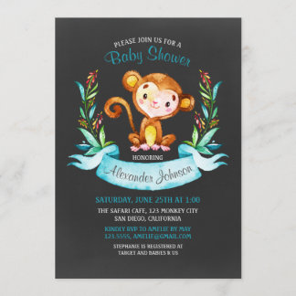 Chalkboard Waterverf Monkey Boy Baby shower Kaart