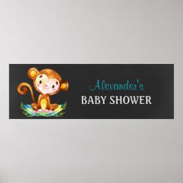 Chalkboard Waterverf Monkey Boy Baby shower Poster