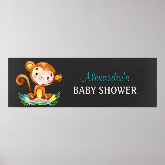 Chalkboard Waterverf Monkey Boy Baby shower Poster (Voorkant)
