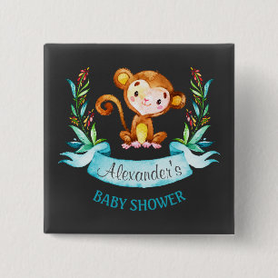 Chalkboard Waterverf Monkey Boy Baby shower Vierkante Button 5,1 Cm