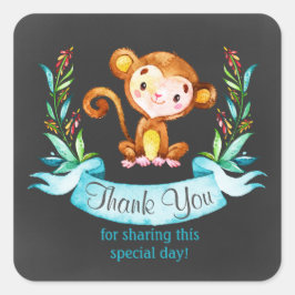 Chalkboard Waterverf Monkey Boy Dank u Vierkante Sticker