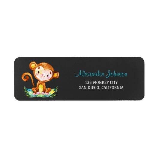 Chalkboard Waterverf Monkey Boy Etiket (Voorkant)