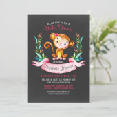Chalkboard Waterverf Monkey Girl Baby shower Kaart (Staand voorkant)
