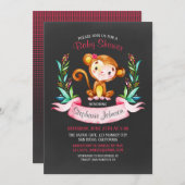 Chalkboard Waterverf Monkey Girl Baby shower Kaart (Voorkant / Achterkant)