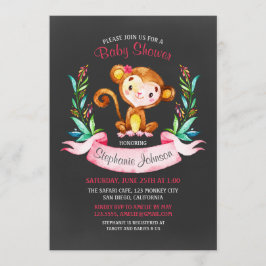 Chalkboard Waterverf Monkey Girl Baby shower Kaart