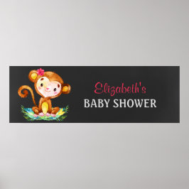 Chalkboard Waterverf Monkey Girl Baby shower Poster