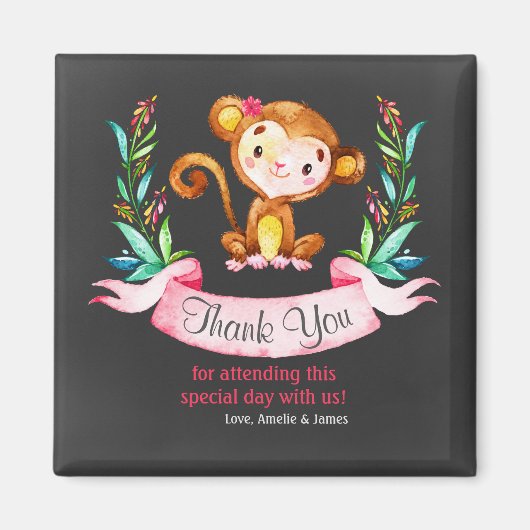 Chalkboard Waterverf Monkey Girl Hartelijk dank Magneet (Voorkant)