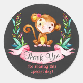 Chalkboard Waterverf Monkey Girl Hartelijk dank Ronde Sticker