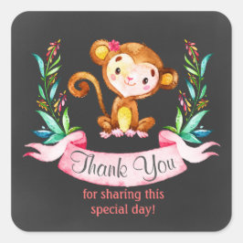 Chalkboard Waterverf Monkey Girl Hartelijk dank Vierkante Sticker