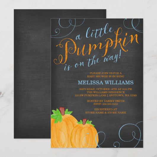 Chalkboard Waterverf Pumpkin Baby shower Kaart (Voorkant / Achterkant)