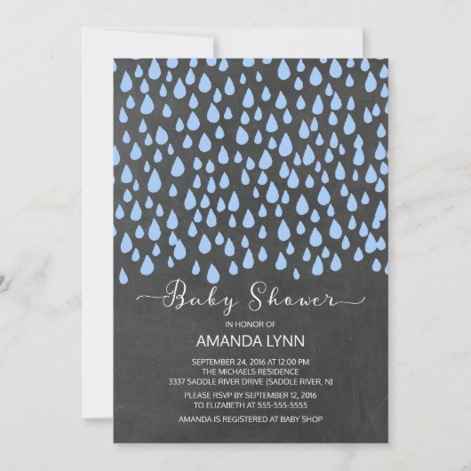 Chalkboard Waterverf Raindrops Boys Baby shower Kaart (Voorkant)