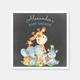 Chalkboard Waterverf Safari Animals Baby shower Servet