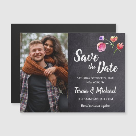 Chalkboard waterverf Verloving Foto bruiloft Magnetische Uitnodiging (Voorkant / Achterkant)
