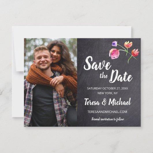 Chalkboard waterverf Verloving Foto bruiloft Magnetische Uitnodiging (Voorkant)
