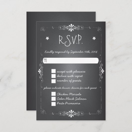 Chalkboard Weddenschap RSVP-reactiekaart met binne RSVP Kaartje (Voorkant / Achterkant)