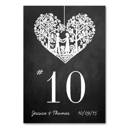 Chalkboard-weddenschapstabel nummer hangende hartb kaart (Voorkant)