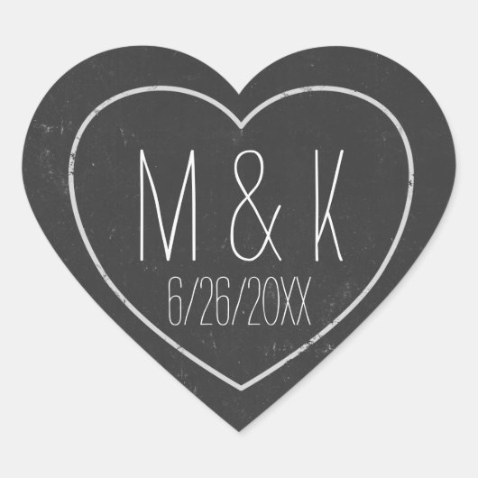 Chalkboard Wedding Date Chalk Effect Heart Sticker (Voorkant)