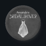 Chalkboard Wedding Dress Vrijgezellenfeest Borden Papieren Bordje<br><div class="desc">Chalkboard Wedding Dress Vrijgezellenfeest Borden - bevat een krijt geschetste gedrukte trouwjurk op een gedrukte krijtbordachtergrond met fancy typografie.  Zie de overeenkomende collectie hieronder.</div>