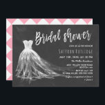 Chalkboard Wedding Dress Vrijgezellenfeest Kaart<br><div class="desc">Uitnodiging tot douche met een trouwjurk op een achtergrond van een bord.</div>