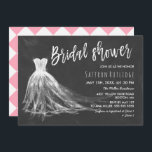 Chalkboard Wedding Dress Vrijgezellenfeest Kaart<br><div class="desc">Uitnodiging tot douche met een trouwjurk op een achtergrond van een bord.</div>