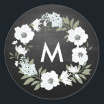 Chalkboard Wedding Floral Monogram Ronde Sticker<br><div class="desc">Customize with your Monogram and background to match your event; Click "Customize It" to remove background image and choose your own custom color. Ik heb contact met any vragen of special requests.</div>