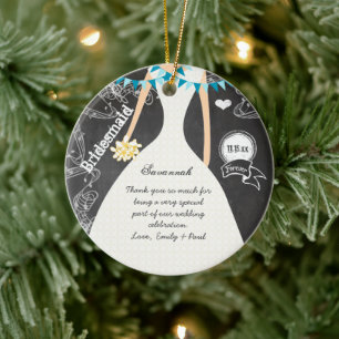Chalkboard Wedding Gown Bridesmaid Gifts Keramisch Ornament