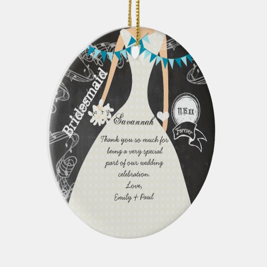 Chalkboard Wedding Gown Bridesmaid Gifts Keramisch Ornament (Rechts)