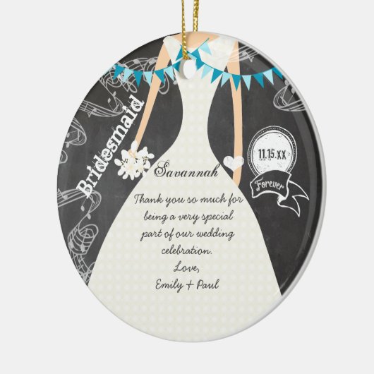 Chalkboard Wedding Gown Bridesmaid Gifts Keramisch Ornament (Links)