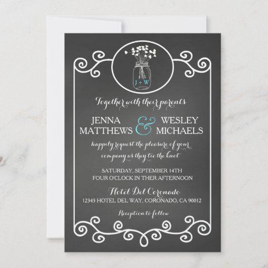 Chalkboard Wedding Invitation Rustic Mason Jar Kaart (Voorkant)