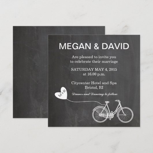 Chalkboard Wedding Inviting with bike Kaart (Voorkant / Achterkant)