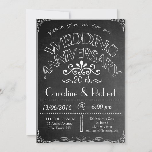 Chalkboard Wedding Jubileum Uitnodiging 20th (Voorkant)