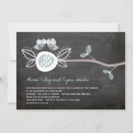 Chalkboard Wedding Owls Woodland Rustic Invite Kaart