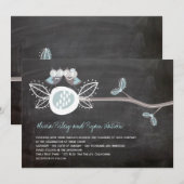 Chalkboard Wedding Owls Woodland Rustic Invite Kaart (Voorkant / Achterkant)