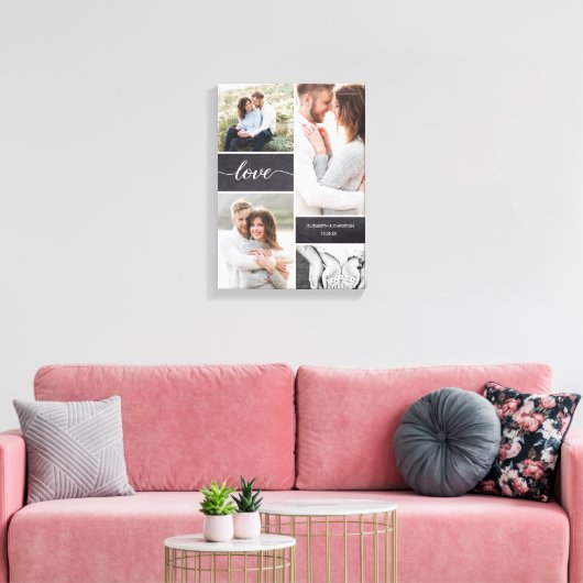 Chalkboard Wedding Photo Collage Love script Canvas Afdruk (Insitu (Woonkamer))