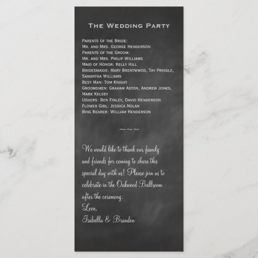 Chalkboard Wedding Programme Programmakaart (Achterkant)